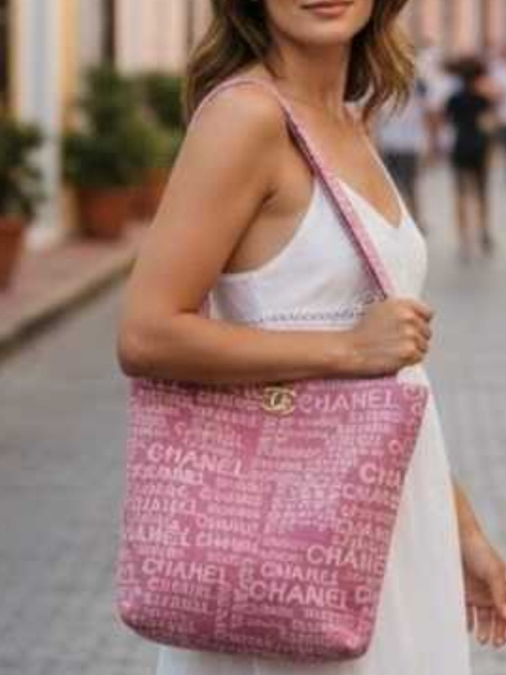 Pink Logo Canvas Tote with Gold Accent